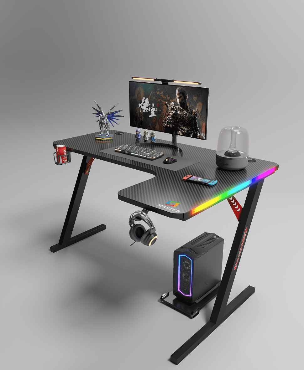MASTER L-Shaped Gaming Desk 140cm RGB Cup Holder & Headphone Hook - Black 1 Count
